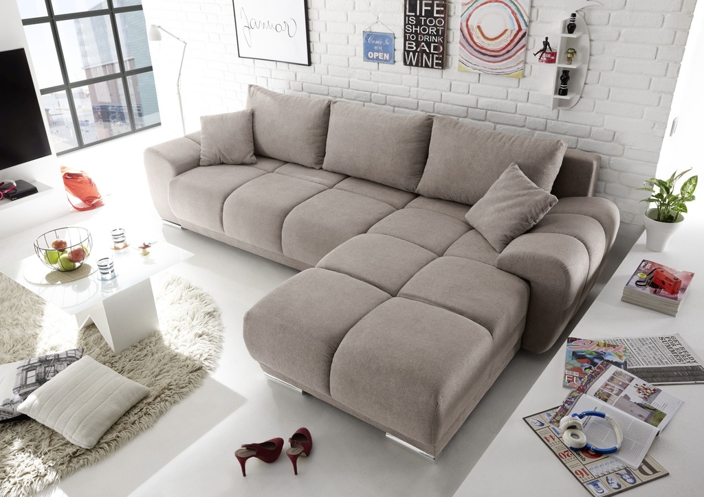 [64-637-944] Ecksofa Couch Schlafcouch Schlafsofa Funktionssofa ausziehbar Taupe 289 cm