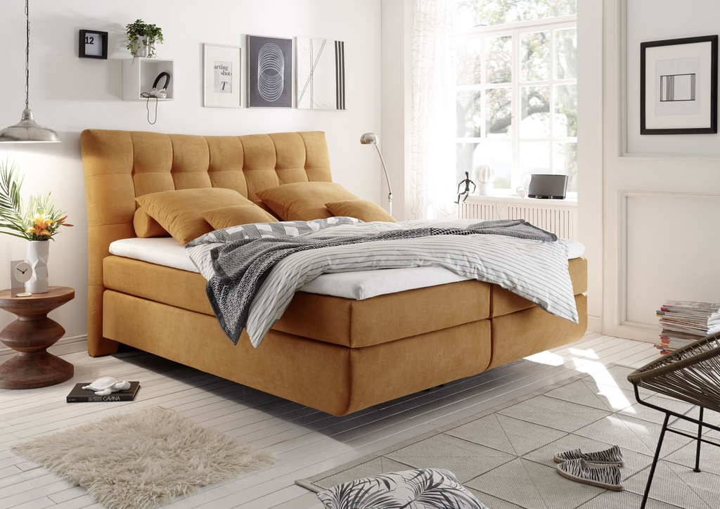 [56-A48-973] Boxspringbett 180cm gelb Funktionspolsterbett Polsterbett Schlafzimmer