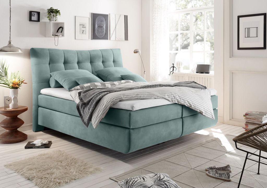 [56-A48-503] Boxspringbett 180cm blau aqua Funktionspolsterbett Polsterbett Schlafzimmer