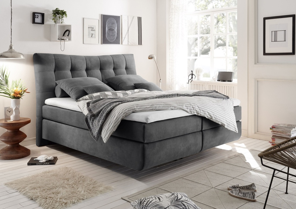 [56-A48-253] Boxspringbett 180cm dunkelgrau Funktionspolsterbett Polsterbett Schlafzimmer MA3