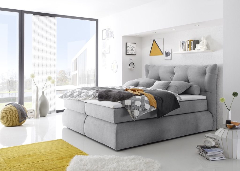 [56-747-07] Boxspringbett MADISON1 160cm hellgrau Funktionspolsterbett Schlafzimmer Bett