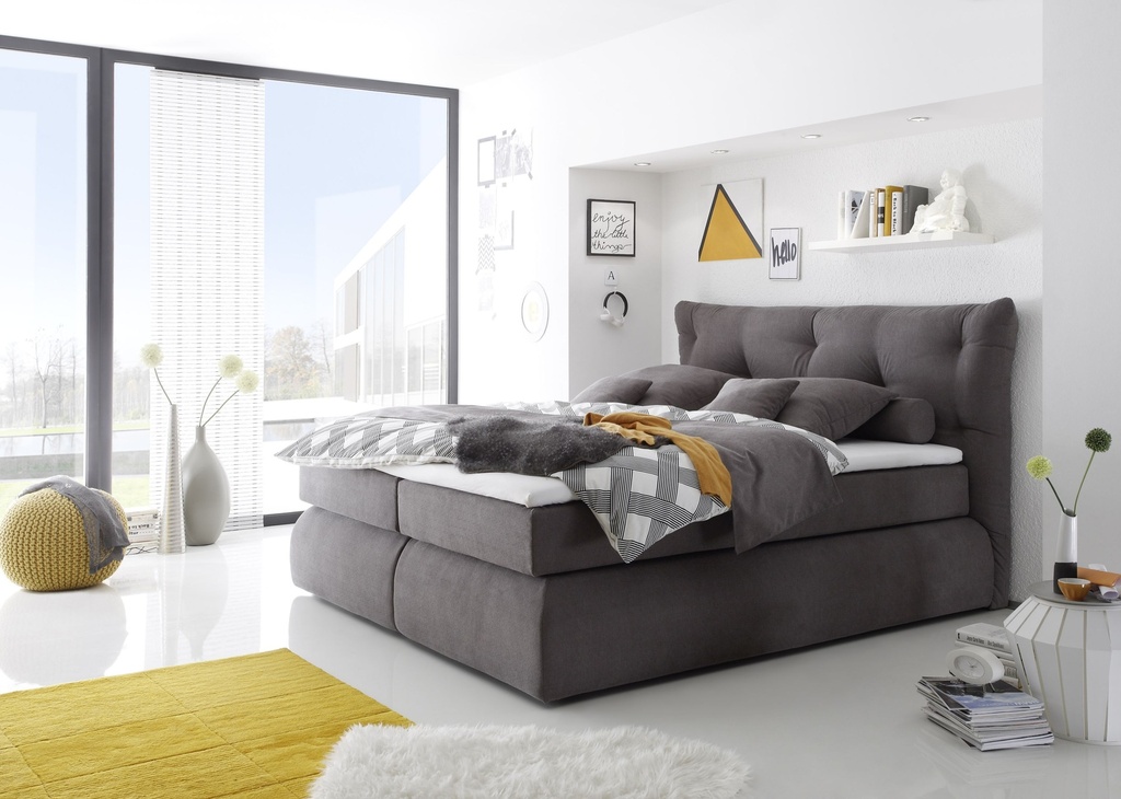[56-769-40] Boxspringbett Madison 3 dunkelgrau 180x200 cm inkl Topper Doppelbett Polsterbett