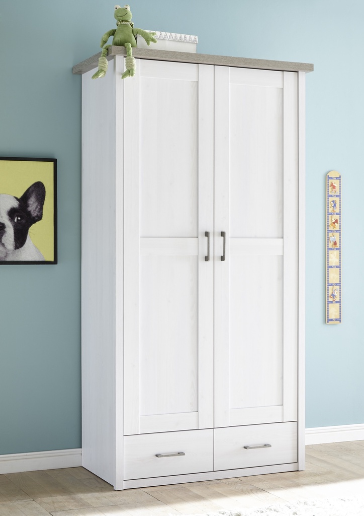 Kleiderschrank 2-türig "LUCA" Babyzimmer Kinderzimmer Pinie weiß 106cm