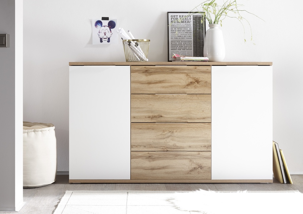 [38-230-H2] Kommode BECASA Sideboard Wohnzimmer Schlafzimmer Flur Wildeiche weiß