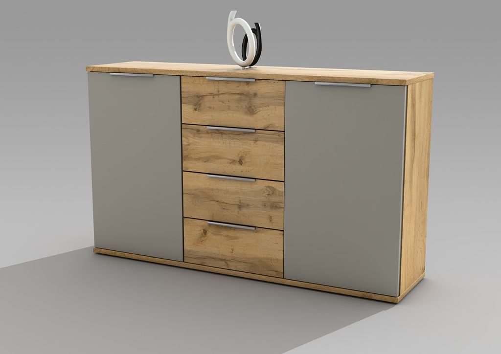 [38-230-K2] Kommode CAPRI Sideboard Wohnzimmer Schlafzimmer Flur Wildeiche grau 150cm