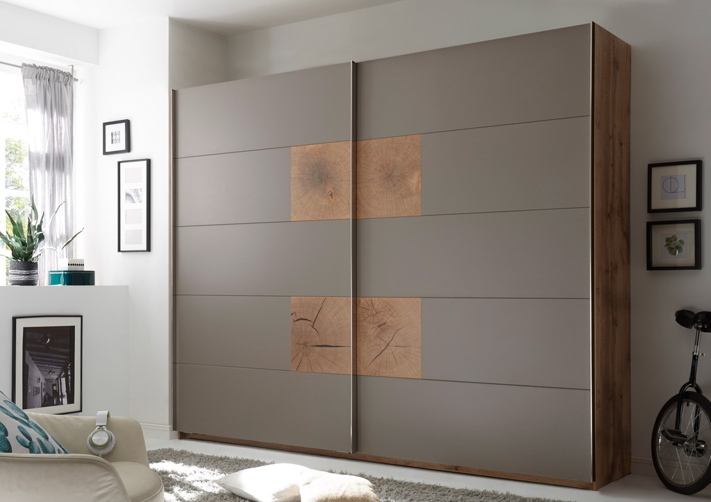 [58-229-K2] Schwebetürenschrank CAPRI Kleiderschrank Schrank Schlafzimmer grau Eiche 270cm