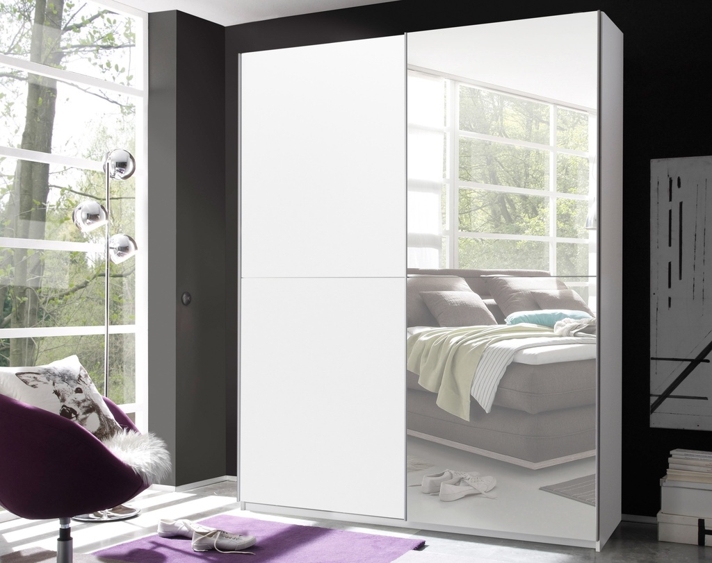 [58-031-13] Kleiderschrank Schwebetürenschrank Schlafzimmer 170cm weiß Spiegel