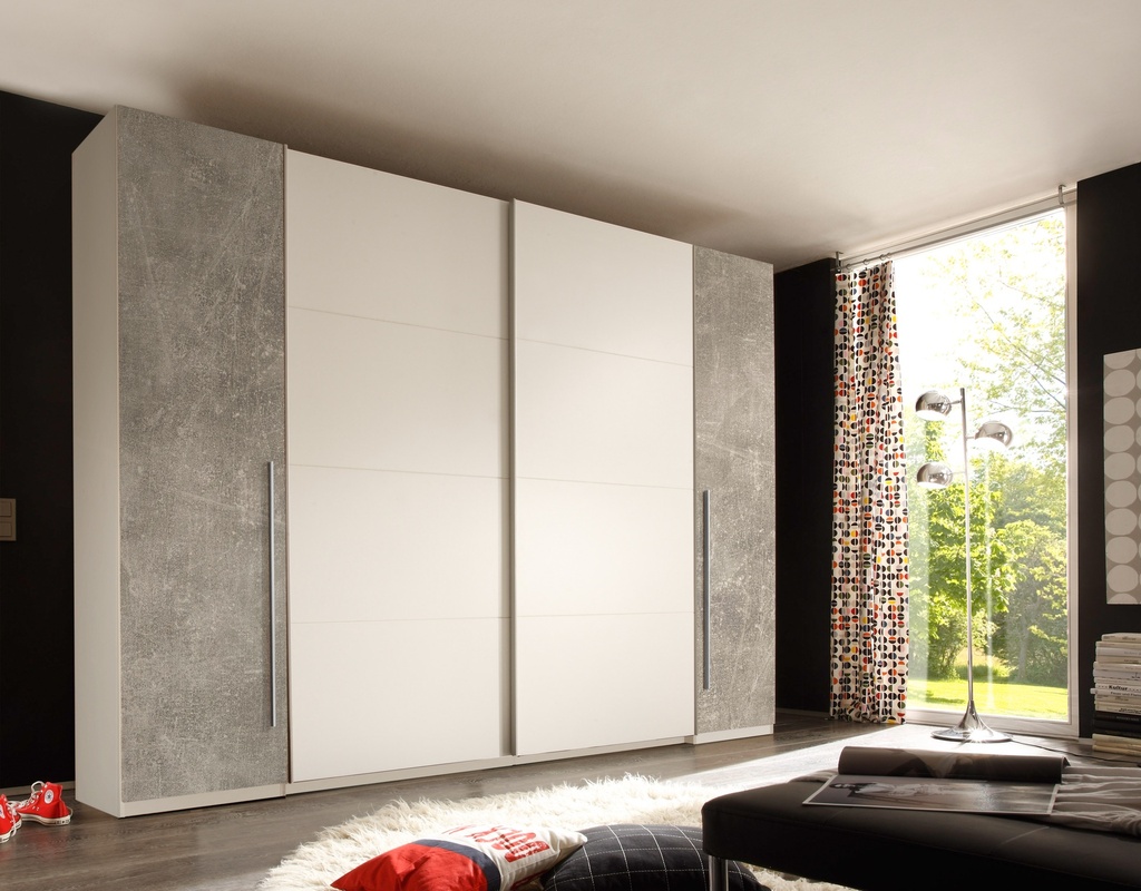 Schwebetürenschrank Kleiderschrank Schrank Schlafzimmerschrank grau beton 315cm