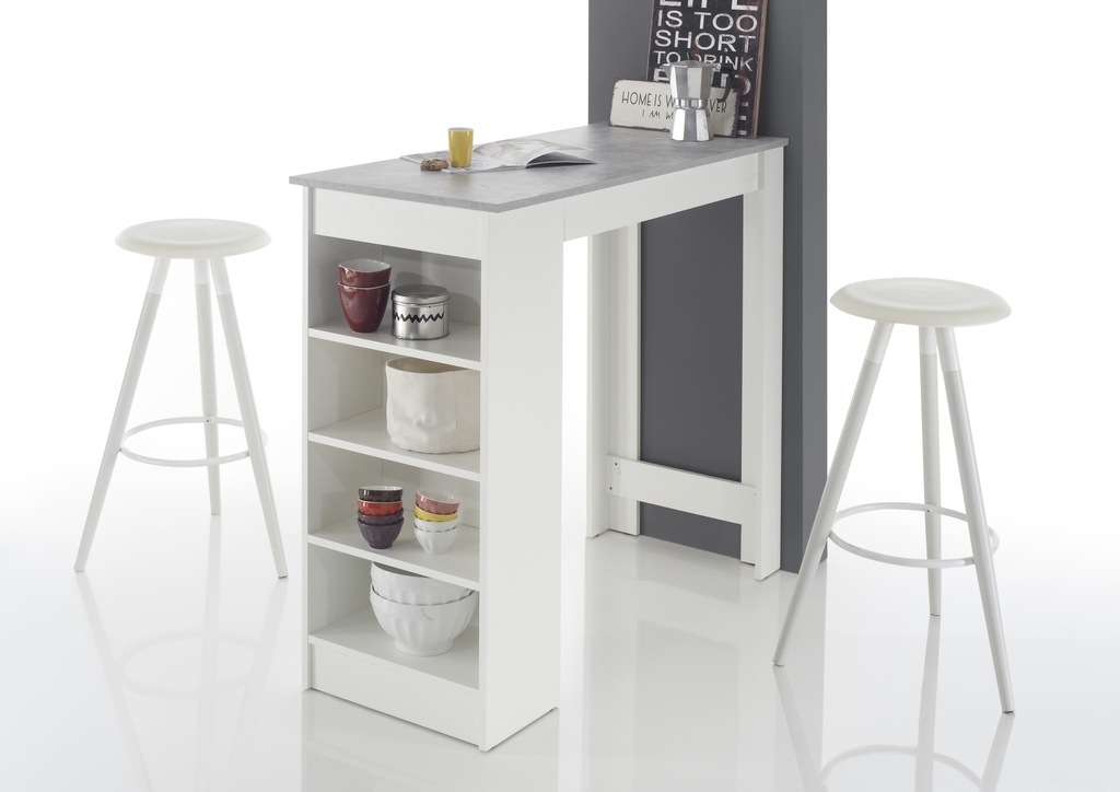 [83-694-D5] Bartisch MOJITO Stehtisch Bistrotisch Tisch Küchentisch weiß grau Beton Regal