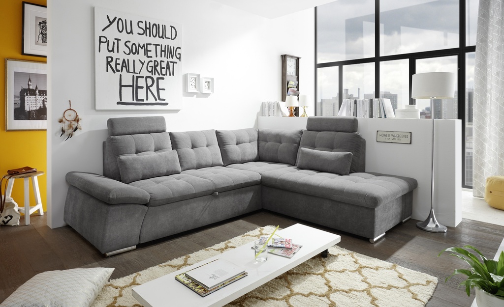 [64-745-24R] Ecksofa Couch NALO XL Sofa Schlafcouch Bettsofa dunkelgrau L-Form rechts