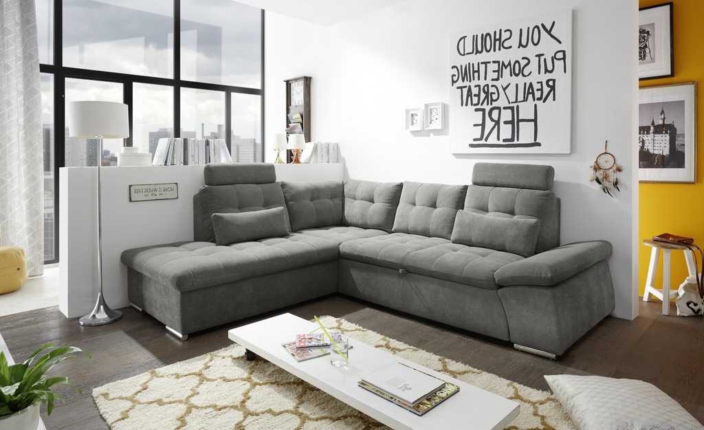 [64-745-10L] Ecksofa Couch NALO Sofa Schlafcouch Bettsofa braun-schwarz (stone) L-Form links