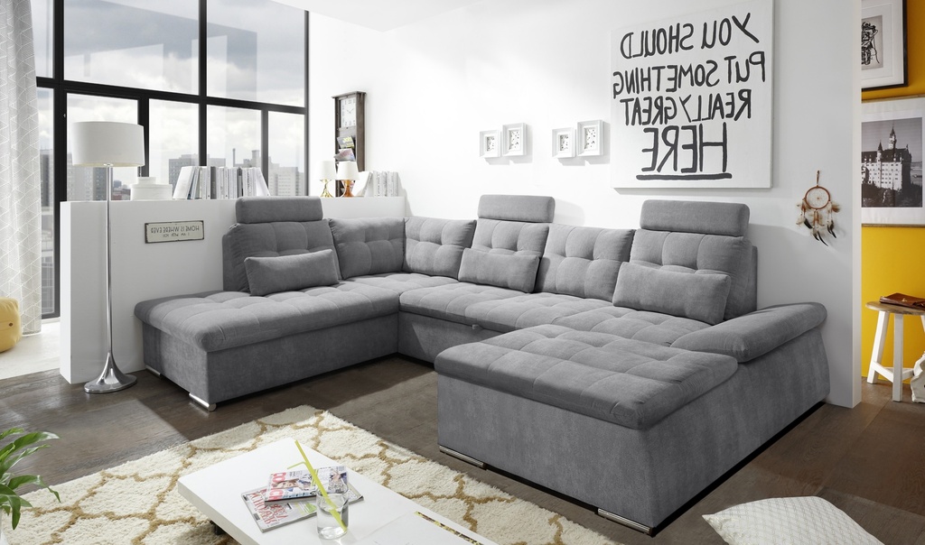 Couch NALO Sofa Schlafcouch Wohnlandschaft Bettsofa dunkelgrau U-Form links