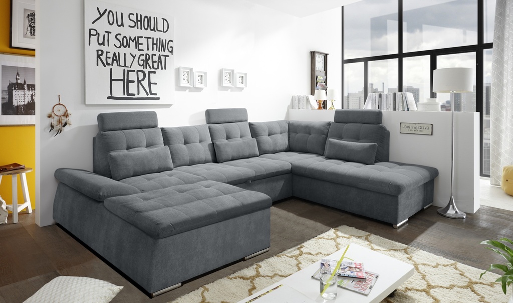 [64-758-60R] Couch NALO Sofa Schlafcouch Wohnlandschaft Bettsofa anthrazit grau U-Form rechts