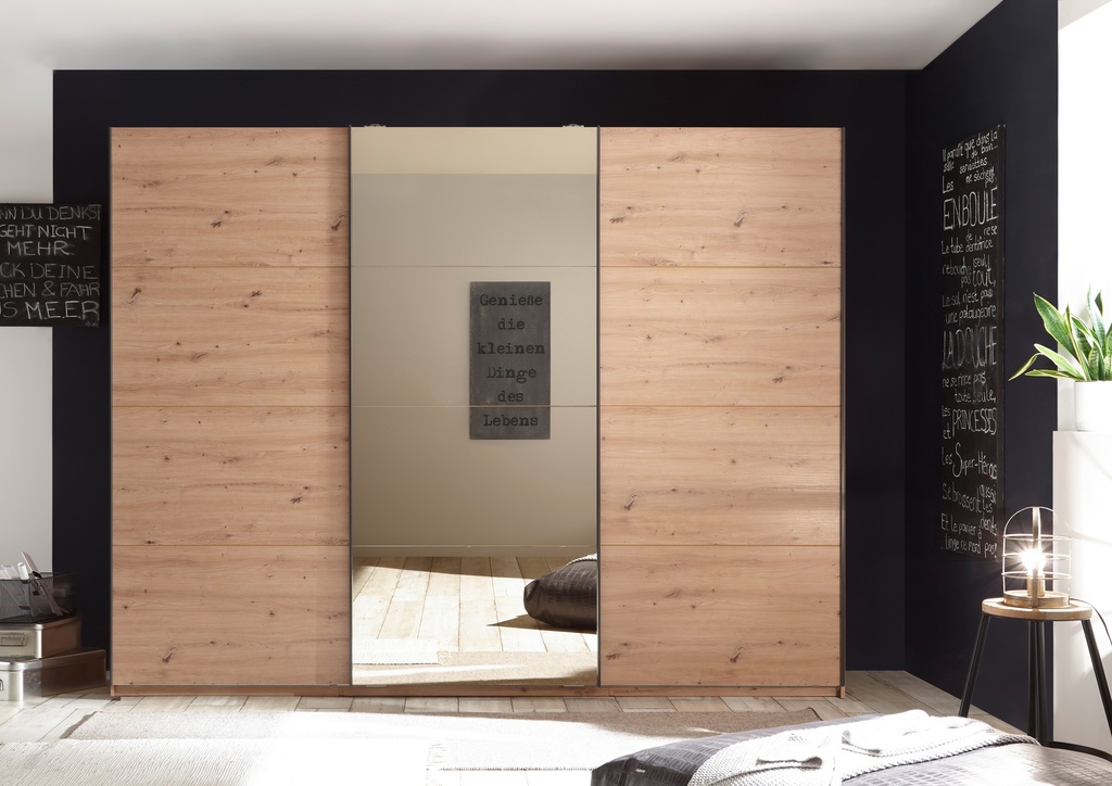 [58-560-R8] Schwebetürenschrank Kleiderschrank Schrank Eiche braun Spiegel bronze 270cm 3 T