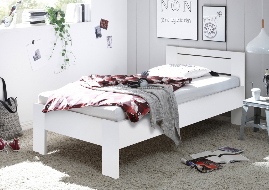 [50-014-17] Bett "SATURN" Einzelbett Bettgestell mit Komforthöhe weiß 90 x 200 cm