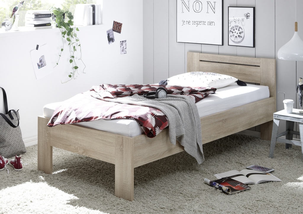 Bett SATURN Einzelbett Bettgestell Komforthöhe Eiche Sonoma 90cm