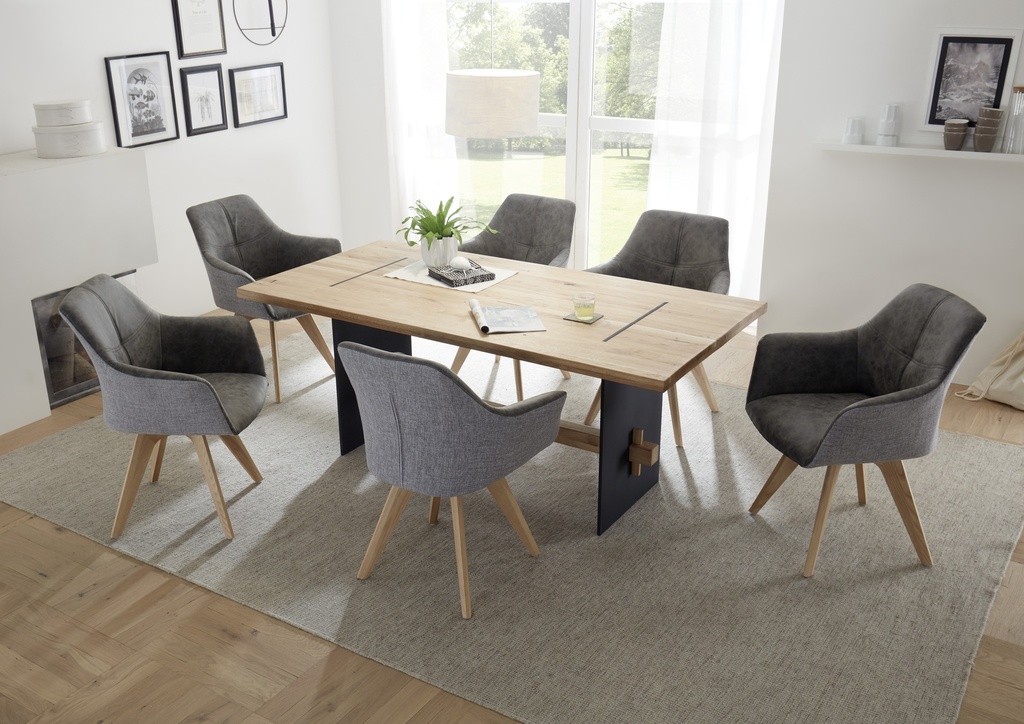 [83-871-07] Esstisch "MARES" Esszimmer Tisch Massivholz Eiche Metall Natur eckig 180cm