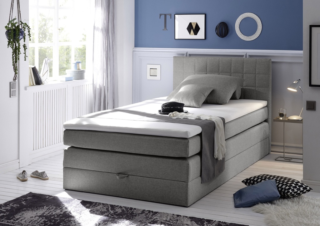 Boxspringbett HAWAI 1 Polsterbett Doppelbett Bettkasten Topper 120 grau Webstoff