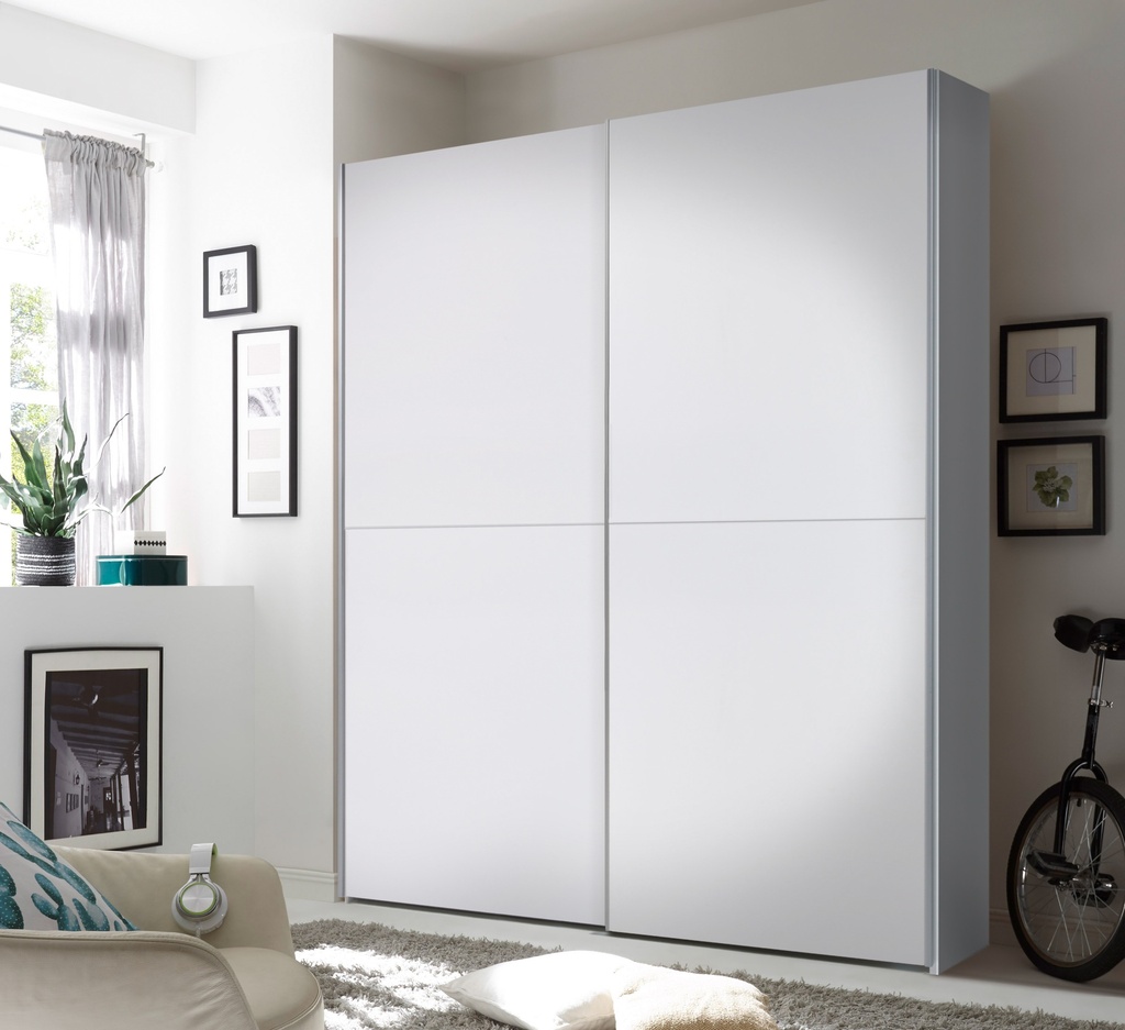 [58-031-R6] Kleiderschrank Schwebetürenschrank Schlafzimmer 170cm Weiß Schachbrett