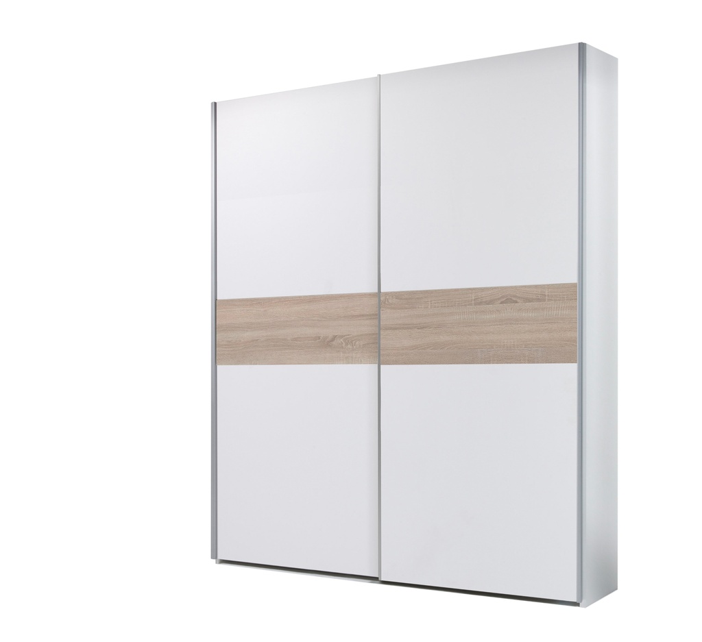 [58-031-87] Kleiderschrank Schwebetürenschrank Schlafzimmer 170cm Weiß Bauchbinde Eiche