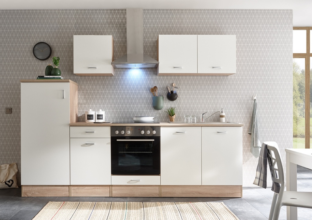 Küche ANDY Einbauküche Küchenzeile Komplettküche mit E-Geräten 270cm weiß