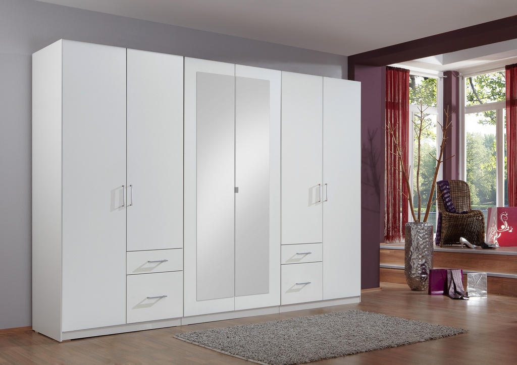 Schrank 6 Türen Drehtürenschrank Kleiderschrank Schlafzimmer Spiegel weiß