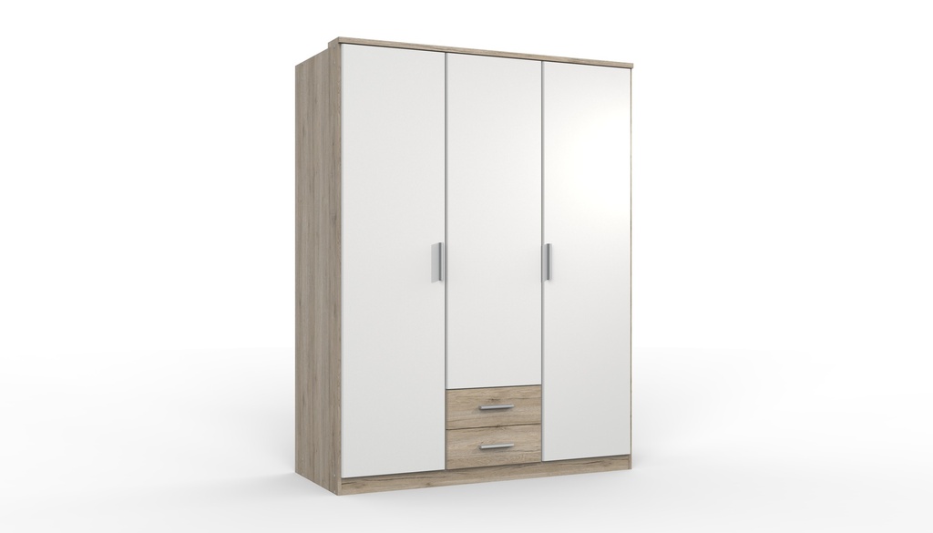 Kleiderschrank 3trg. mit Schubkästen "Kiel" Kinderzimmer Babyzimmer Eiche weiß