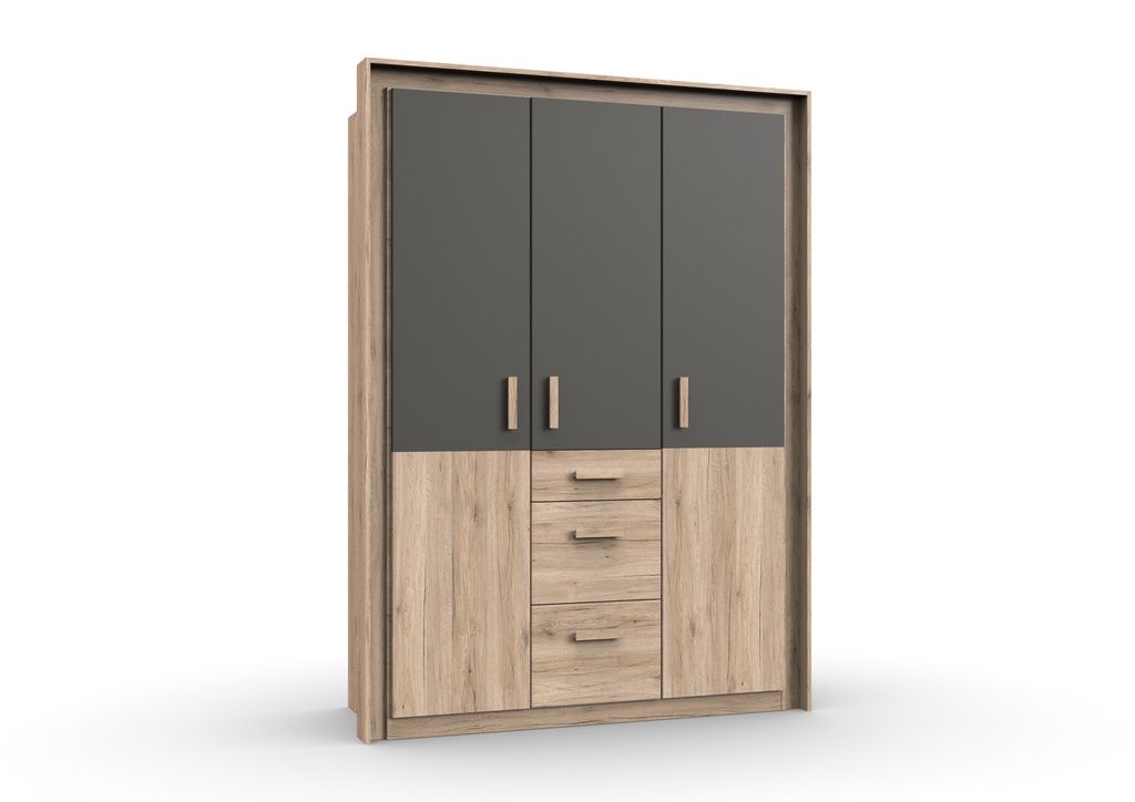 Kleiderschrank 3trg. mit Schubkästen "Kiruna" Kinderzimmer Babyzimmer Softclose Eiche Graphit grau