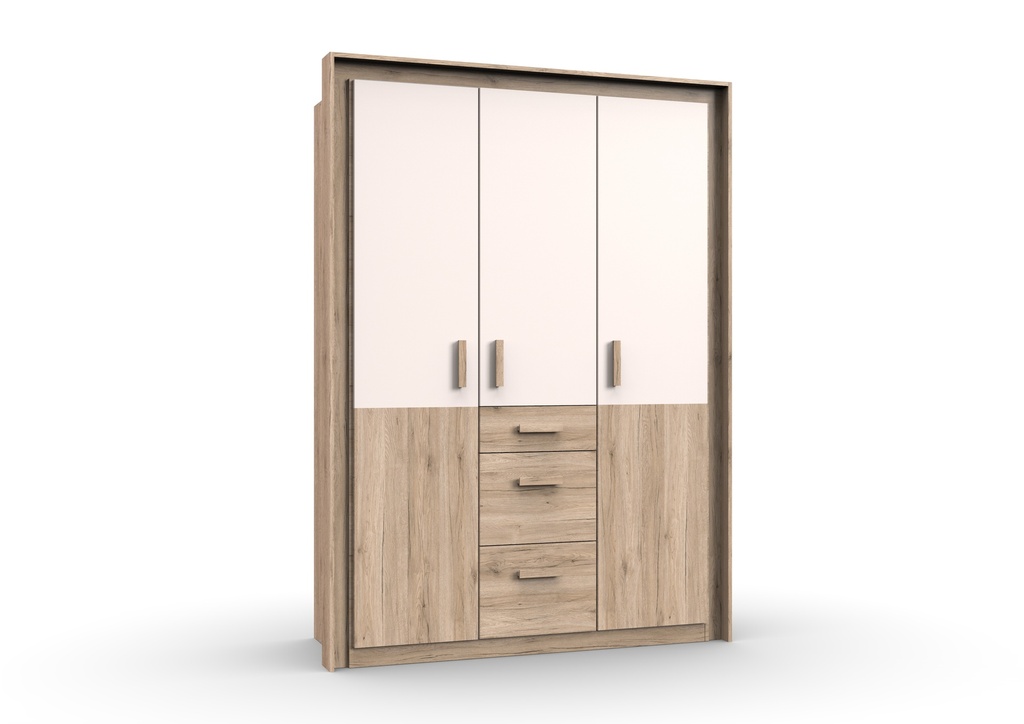 Kleiderschrank 3trg. mit Schubkästen "Kiruna" Kinderzimmer Babyzimmer Softclose Eiche weiß