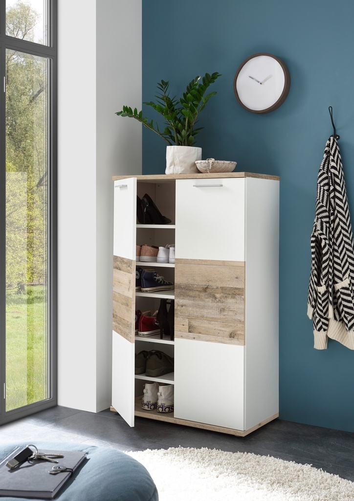 [33-211-V8] Schuhschrank "HUGO" Kommode Flurschrank Dielenschrank weiß braun 80 cm