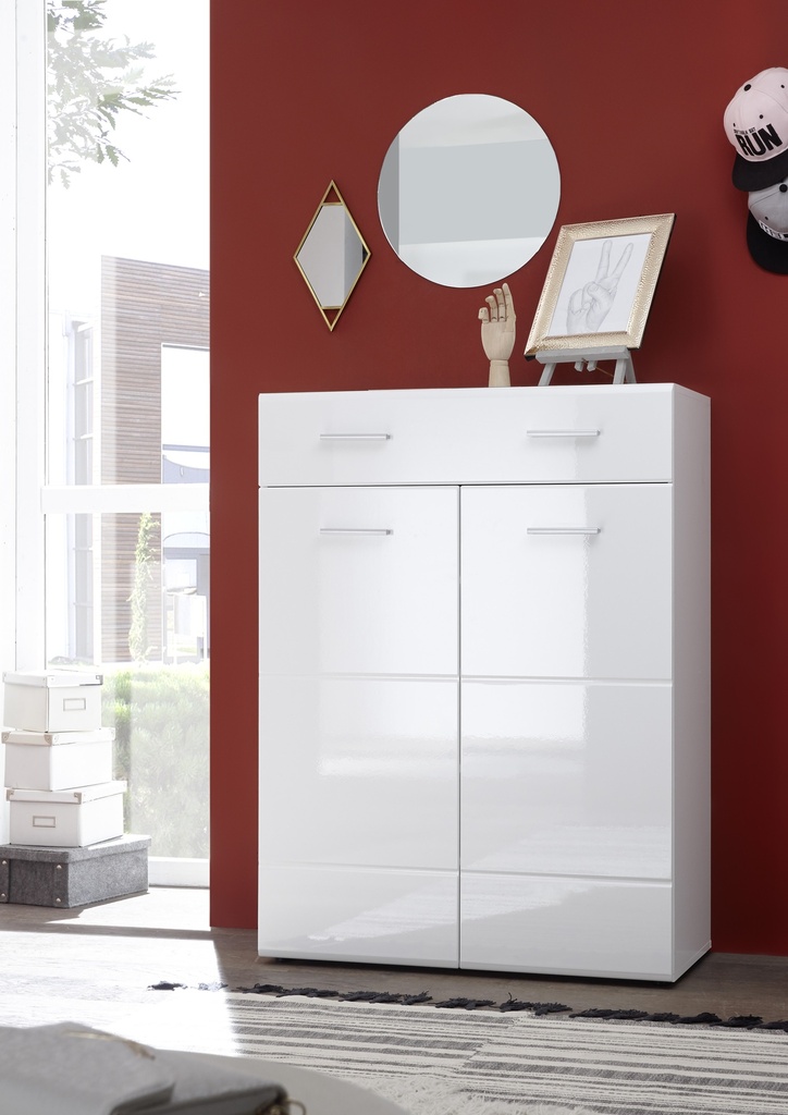 Schuhschrank "ORLANDO" Kommode Flurschrank weiß Glanz Schubkasten 90 cm