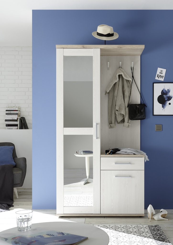 [86-019-D4] Garderobe "ROMANCE2" Kompaktgarderobe Spiegel Paneel Schrank weiß