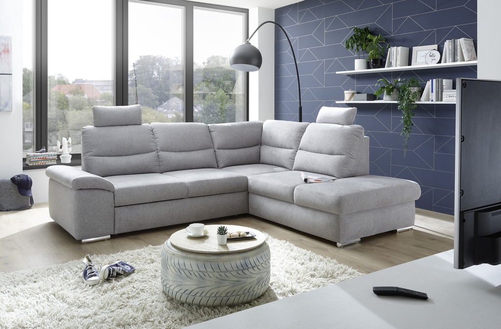 Ecksofa Couch ALMA Schlafcouch Schlafsofa hellgrau silber L-Fom rechts