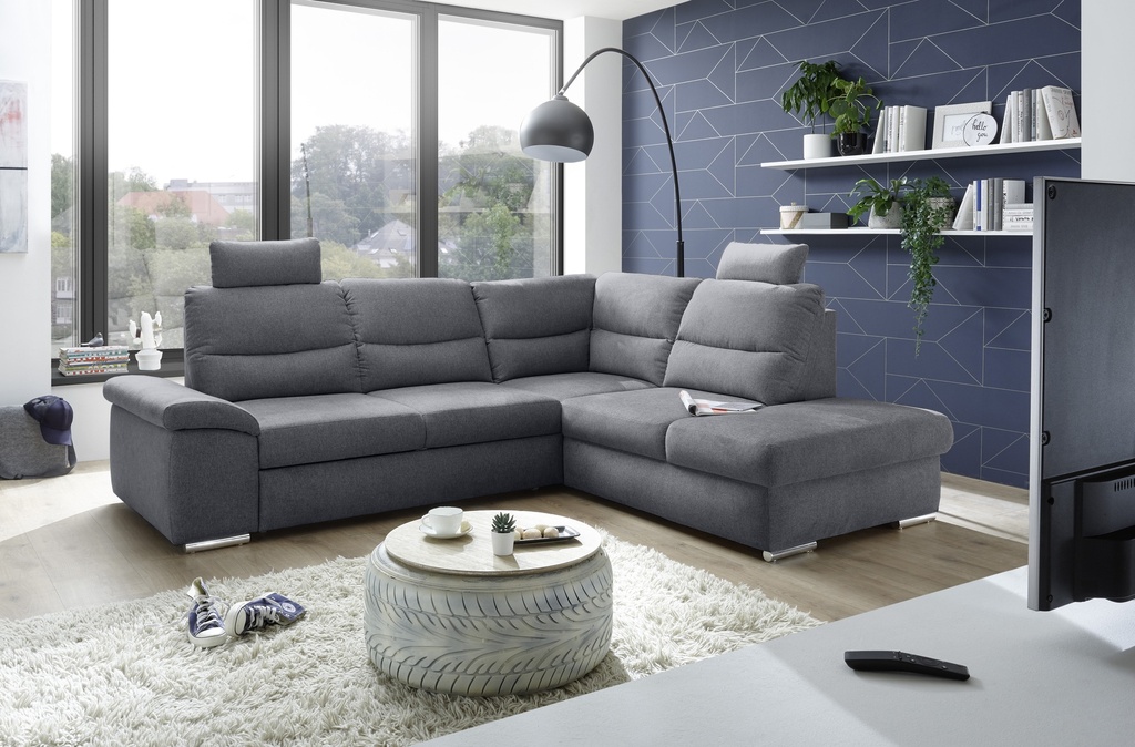 Ecksofa Couch ALMA Schlafcouch Schlafsofa grau anthrazit L-Fom rechts