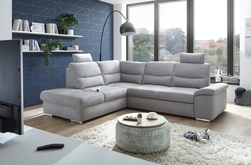 [64-957-89L] Ecksofa Couch ALMA Schlafcouch Schlafsofa hellgrau silber L-Fom links