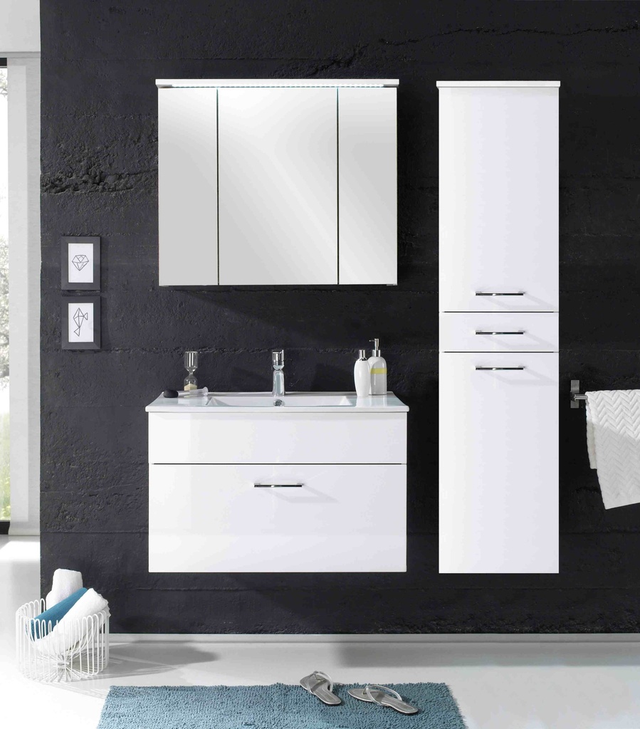 [36-254-13+54-251-13+70-251-13] Badmöbel SPLASH 3-tlg Badezimmer Set Badmöbel Badezimmermöbel in weiß hochglanz