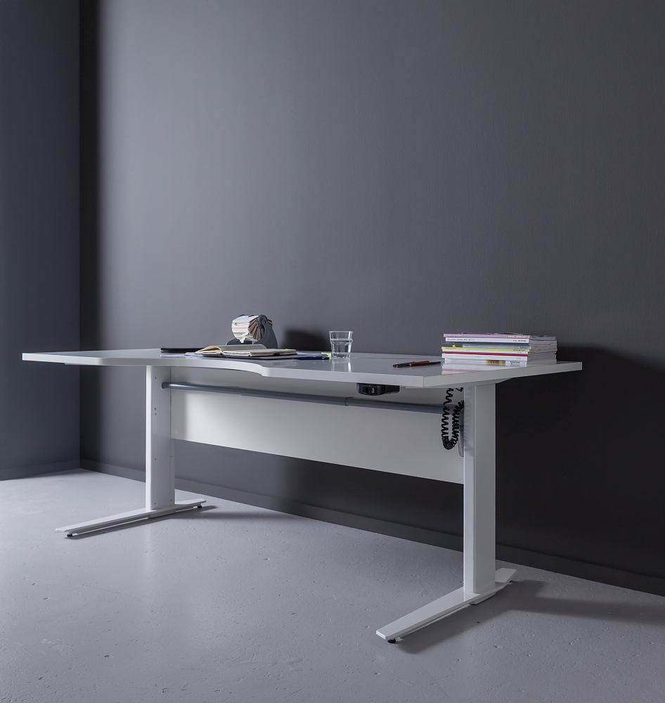 Schreibtisch höhenverstellbar elektrisch Motor ergonomisch 180cm Weiß Weiß
