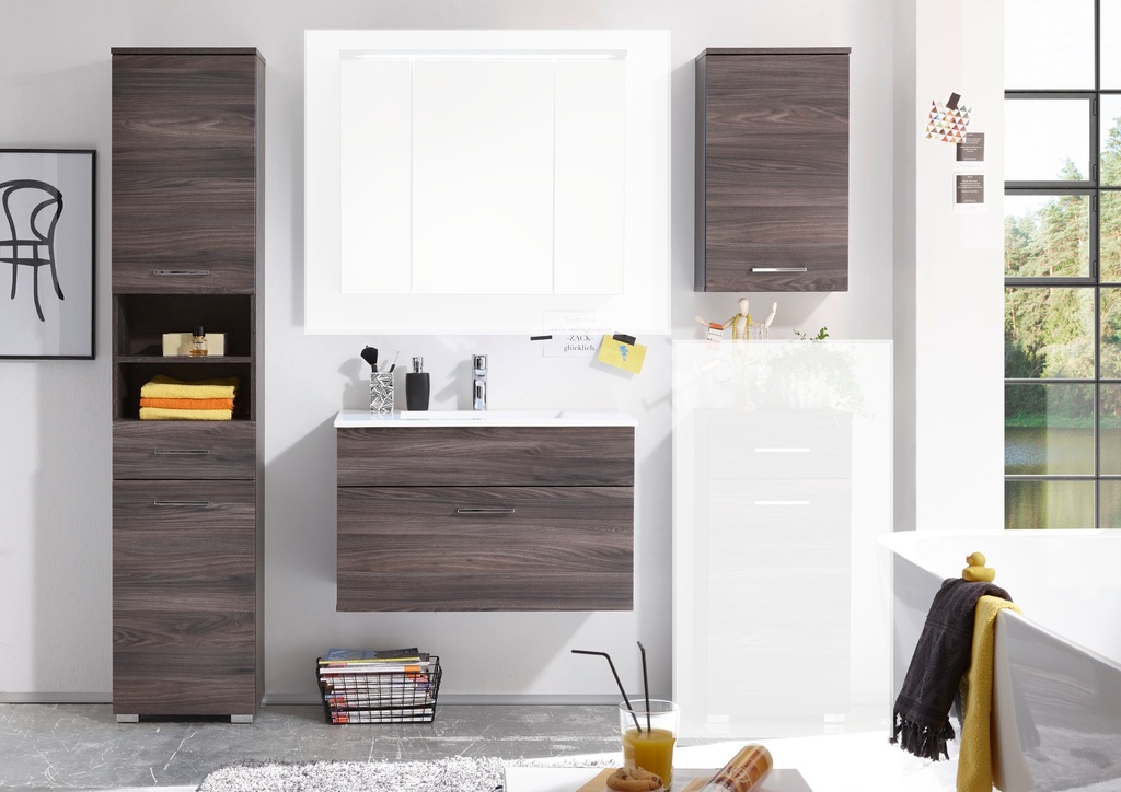 Badmöbel Set SEATTLE 3-tlg Hochschrank Badezimmer Waschtisch Braun Sangallo