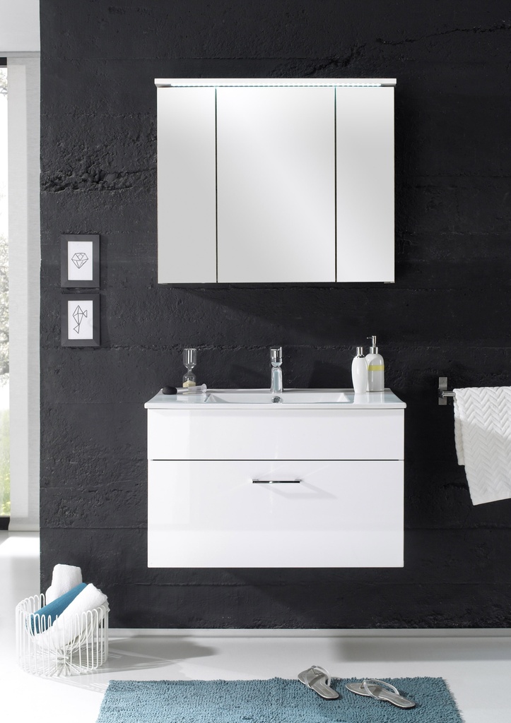 [36-254-13+54-251-13] Badmöbel SPLASH 2-tlg Badezimmer Set Badmöbel Badezimmermöbel in Weiß Abs Weiß