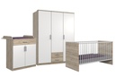 Babyzimmer-Set "Kiel" 3tlg Wickelkommode Babybett Kleiderschrank 3türig Schubkästen Eiche weiß