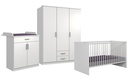Babyzimmer-Set "Kiel" 3tlg Wickelkommode Babybett Kleiderschrank 3türig Schubkästen weiß